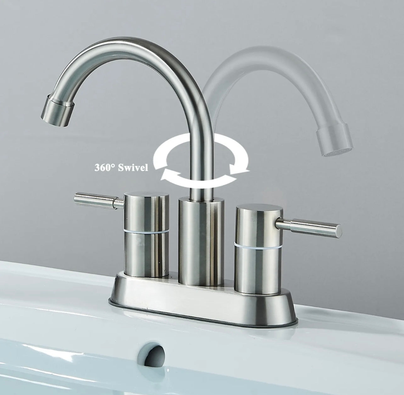 #1453 Brushed Nickel 4 Inch Centerset 2 Handle Vanity Faucet