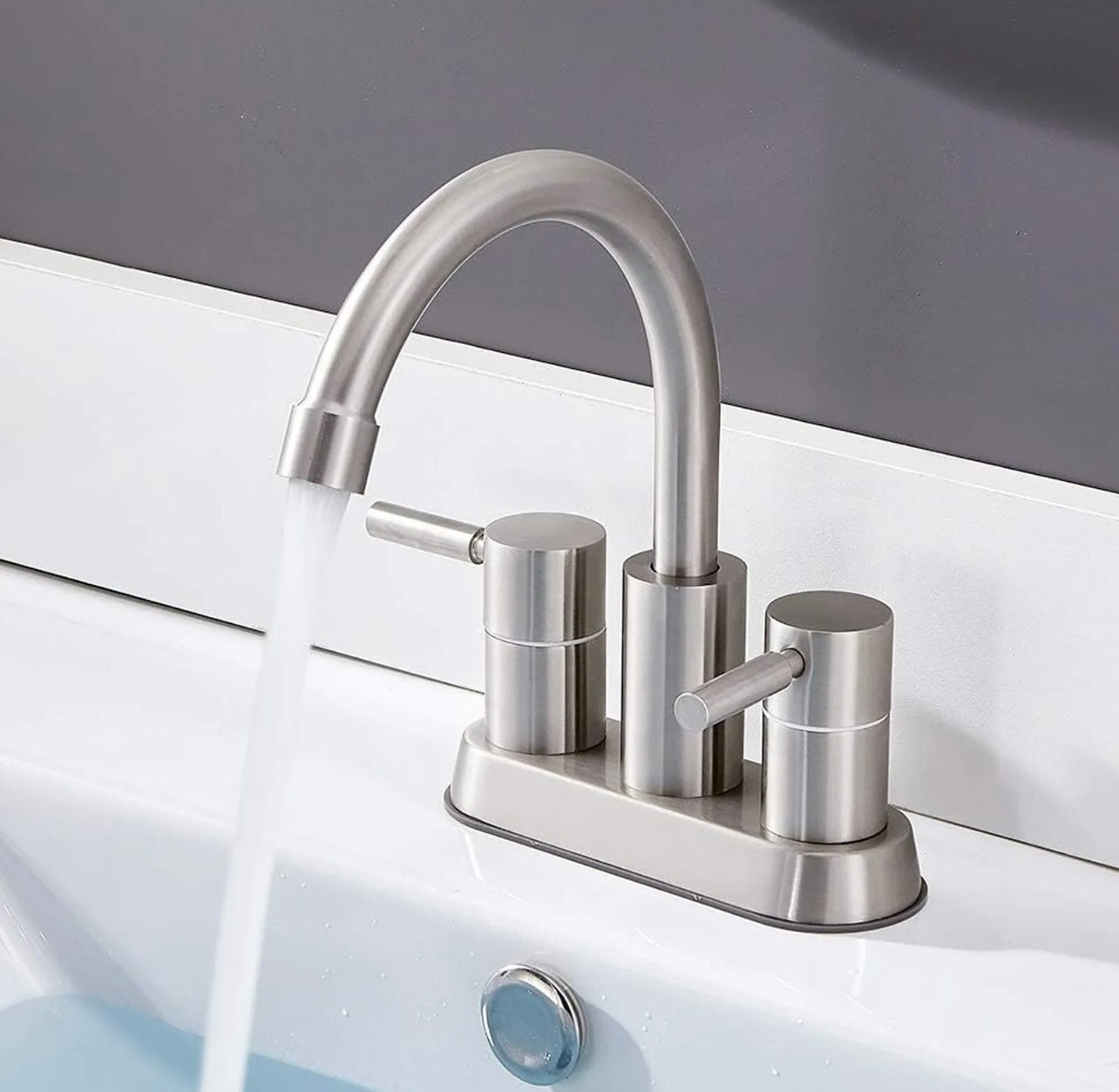 #1453 Brushed Nickel 4 Inch Centerset 2 Handle Vanity Faucet