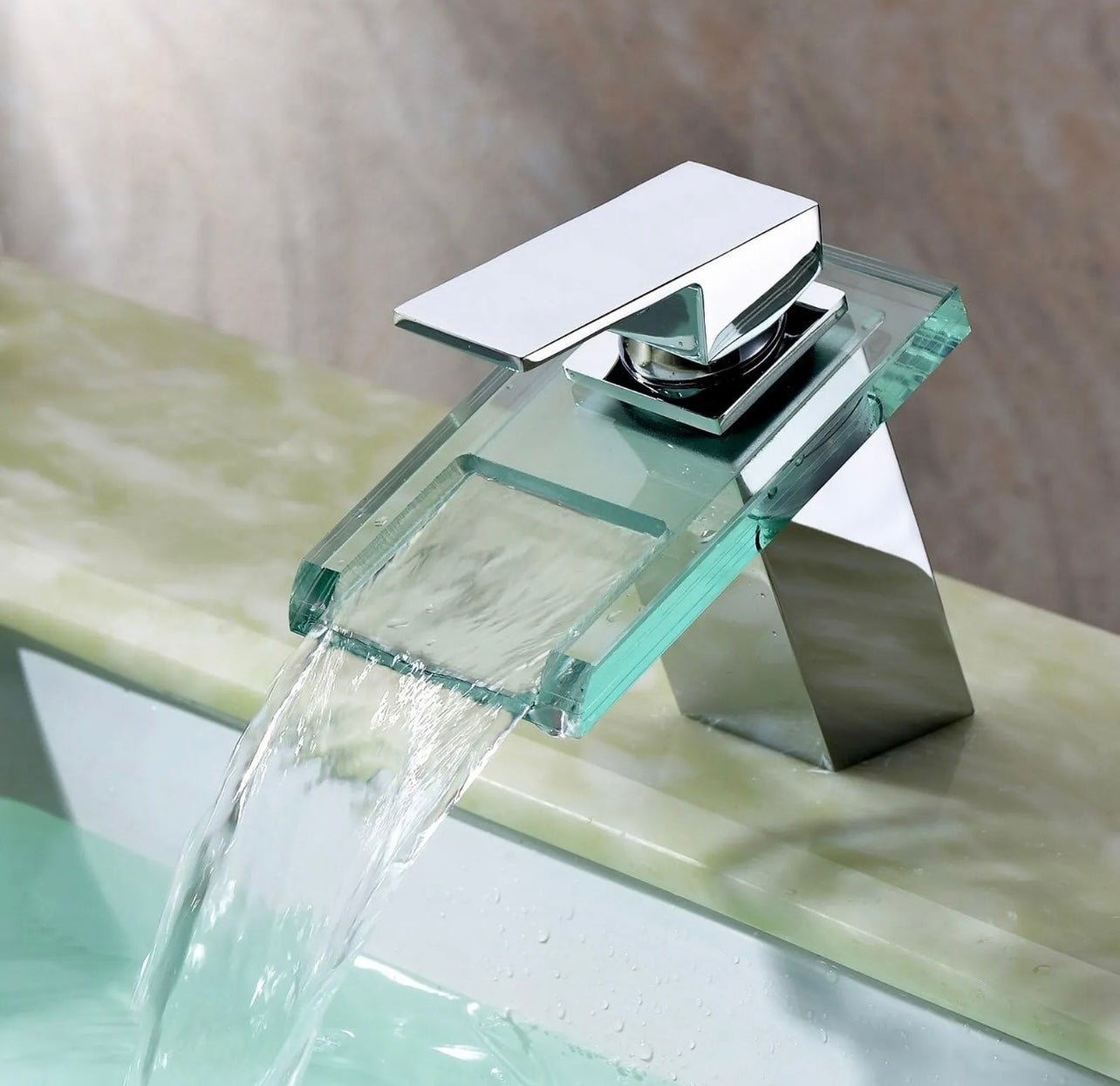 #1410 Chrome glass waterfall vanity faucet