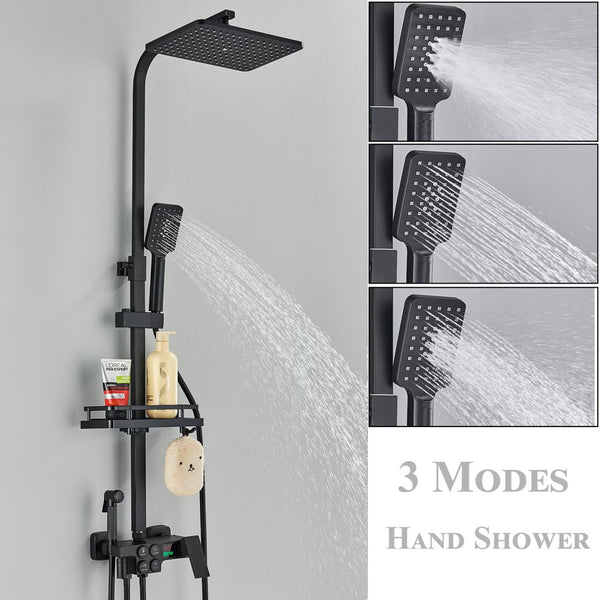 #1181 MATTE BLACK 4 IN 1 LCD TEMP BUTTON PRESS EXPOSED SHOWER SYSTEM