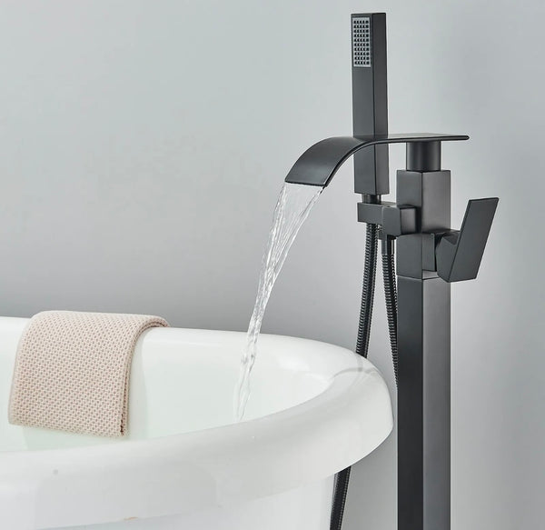 #1602 MATTE BLACK 2 FUNCTION WATERFALL SPOUT TUB FILLER FAUCET