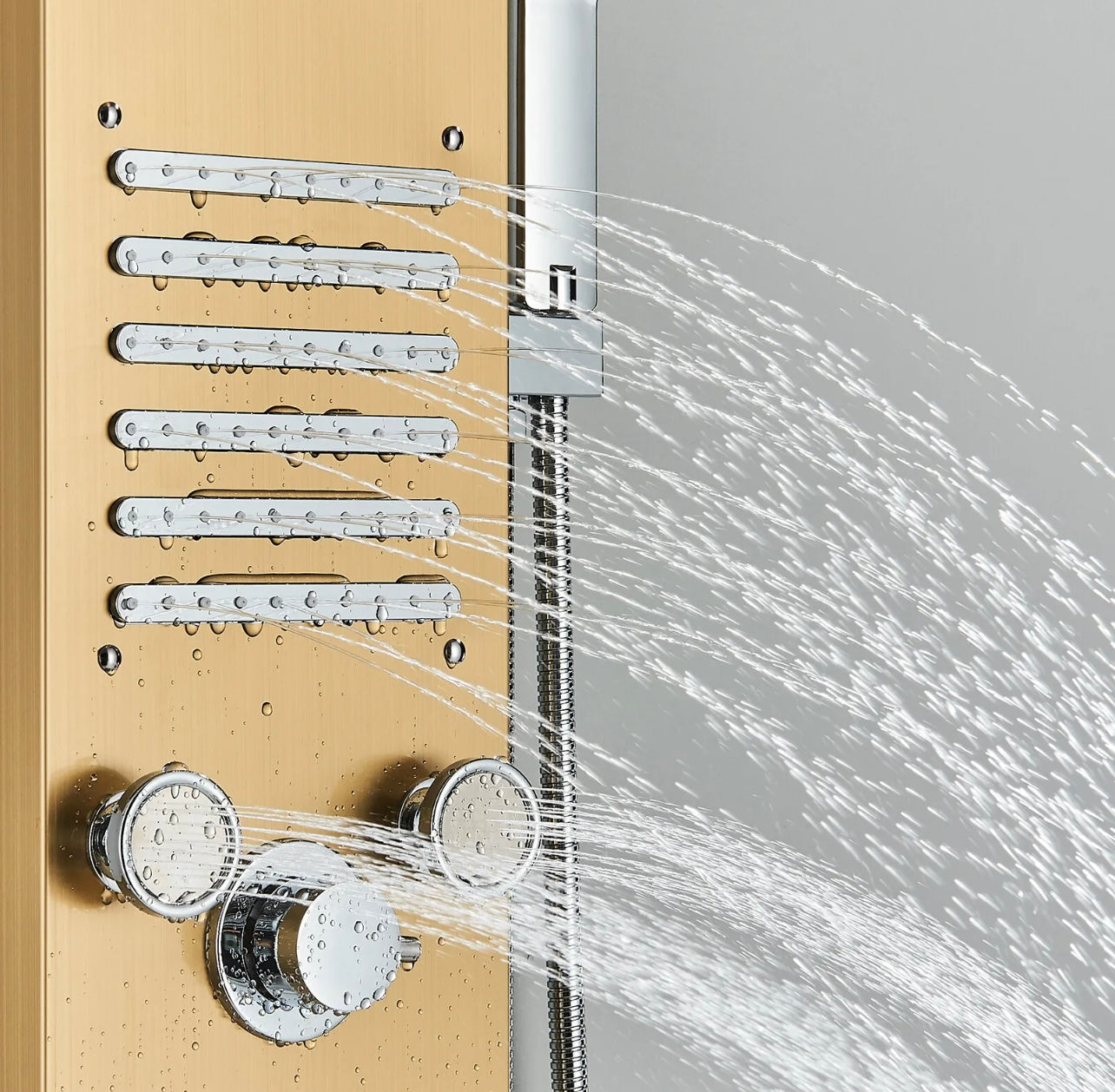 Stainless Steel LED Shower Panel 6 Funtion Tower Rain&Waterfall Massage Jets System Mixer