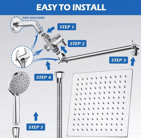 #1045 8-INCH CHROME SHOWER HEAD & HANDHELD SHOWER WITHOUT SHOWER ARM COMBO