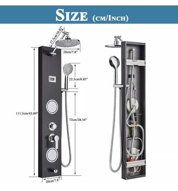 #1284 STAINLESS STEEL 4 FUNCTION RAINFALL SHOWER PANEL TOWER MASSAGE SHOWER FAUCET SYSTEM BLACK