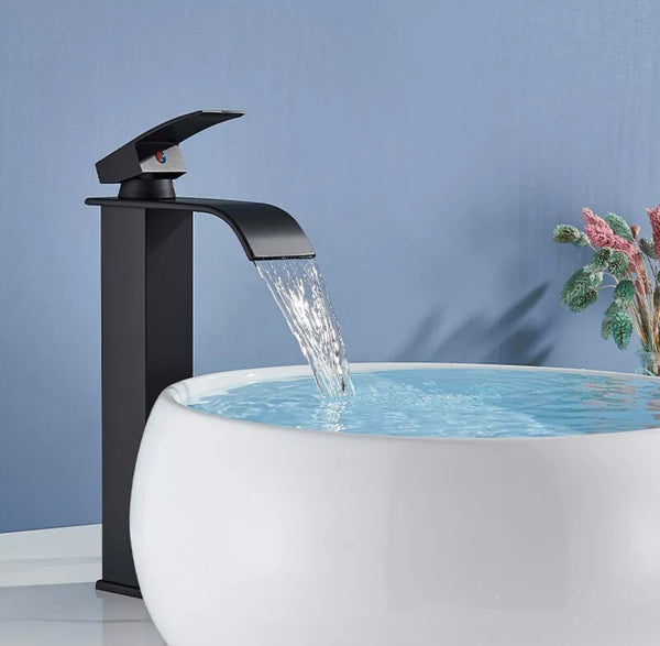 #1391 matte black waterfall vessel faucet