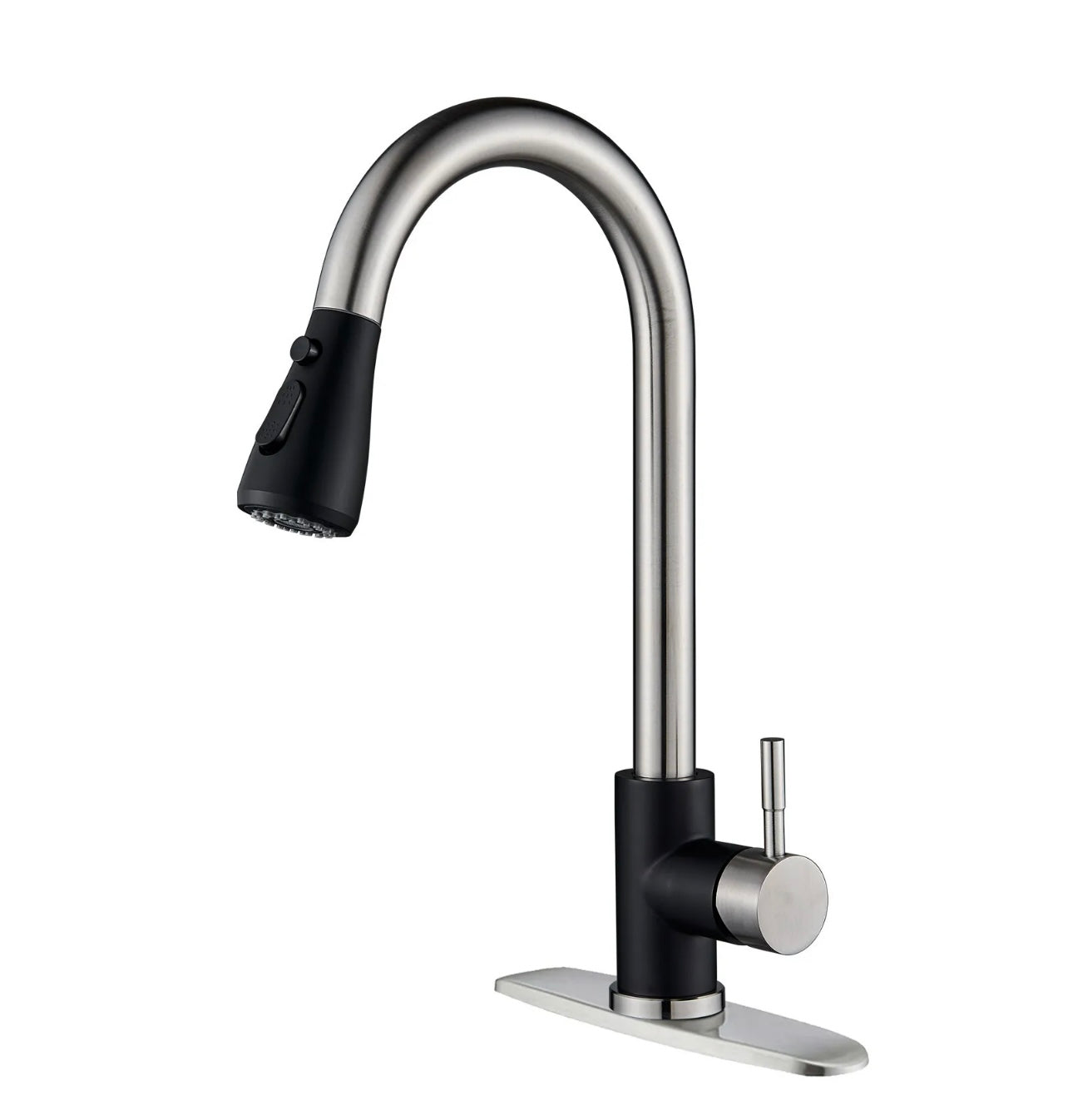 Stainless steel + black pull out kitchen faucet