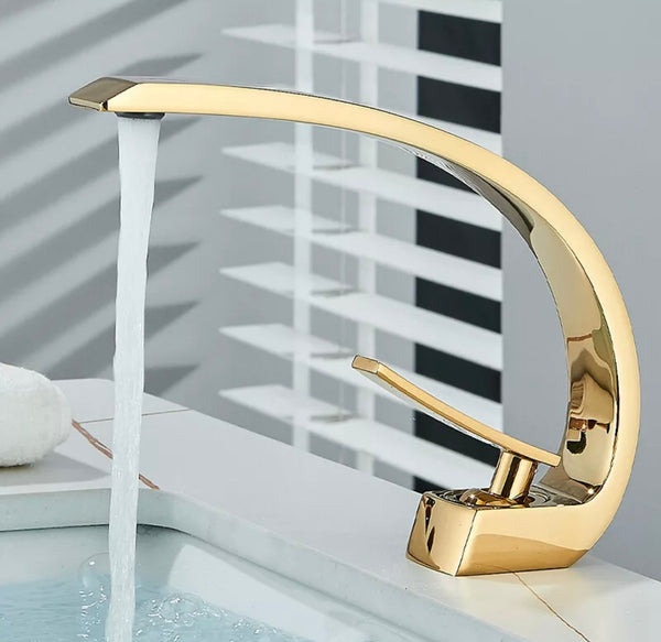 #1460 GOLD CURVED WATERFALL VANITY FAUCET