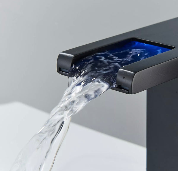 #1442 Matte black led waterfall vessel faucet