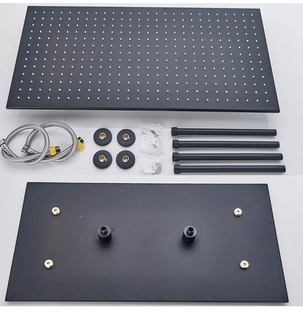 16x32 inch matte black led 3 function ceiling mount shower system with 6x massage jets