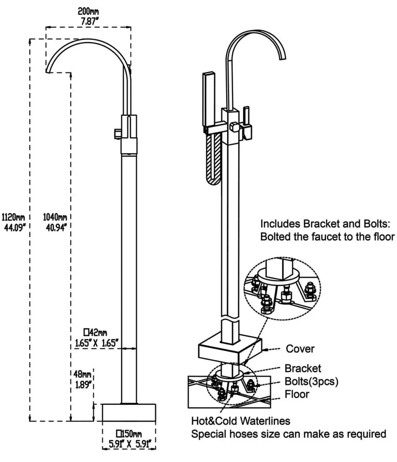 Chrome 2 function waterfall spout tub filler faucet