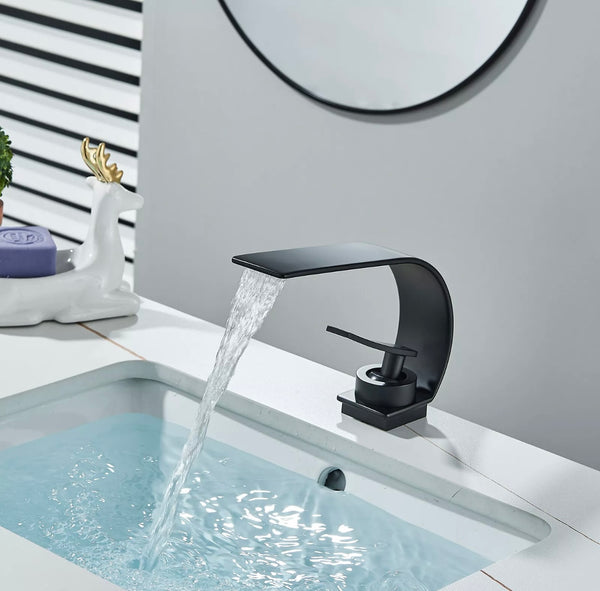 #1475 MATTE BLACK CURVE WATERFALL VANITY FAUCET