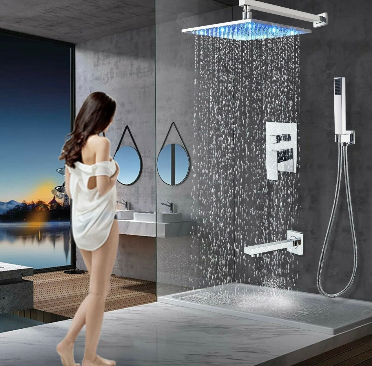 12 inch led rainfall 3 function shower system