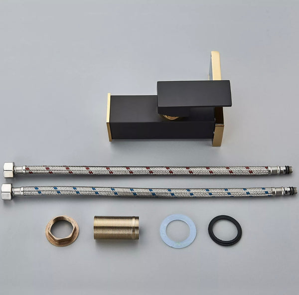 #1472 TWO TONE BLACK & GOLD WATERFALL LED VANITY FAUCET