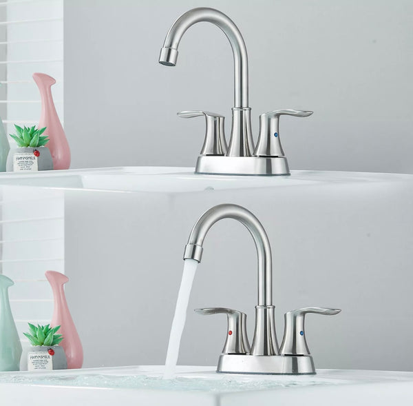 #1452 BRUSHED NICKEL 4 INCH CENTERSET 2 HANDLE VANITY FAUCET