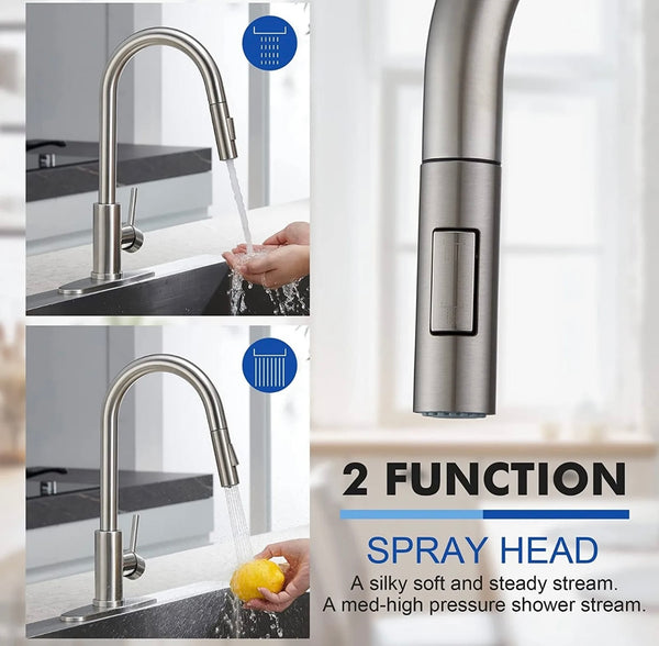 #1575 BRUSHED NICKEL PULL-OUT KITCHEN FAUCET WITH DUAL SPRAY HEAD