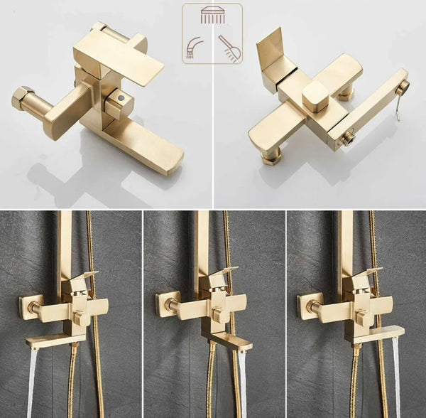 #1156 BRUSHED GOLD 3 In 1 RAINFALL EXPOSED SHOWER SET