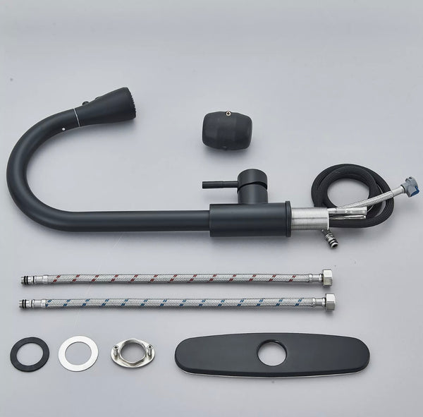 #1584 MATTE BLACK PULL-OUT KITCHEN FAUCET WITH DUAL SPRAY HEAD AND STOP FEATURE