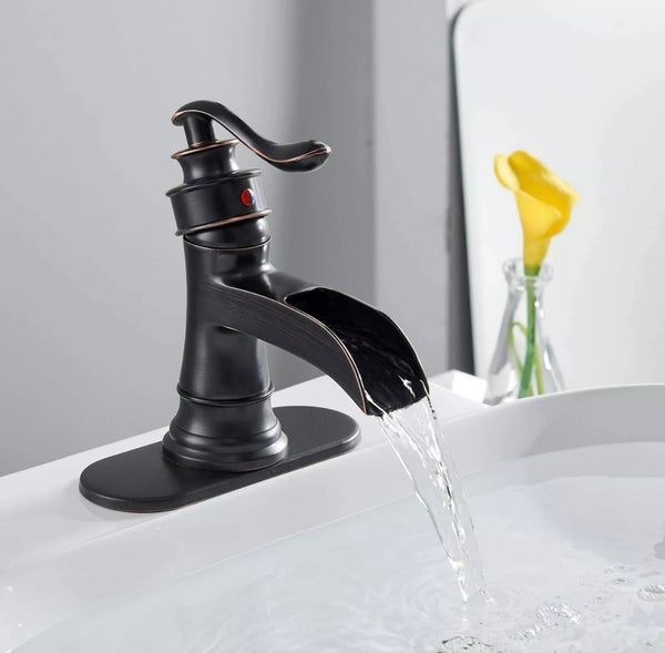 #1457 OIL RUBBED BRONZE WATERFALL VANITY FAUCET + POPUP DRAIN