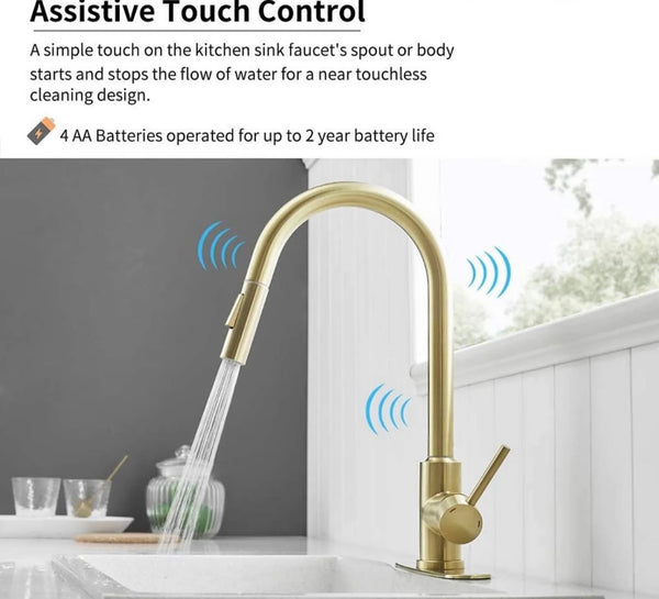 #1571 BRUSHED NICKEL PULL-OUT TOUCH SENSOR KITCHEN FAUCET WITH DUAL SPRAY HEAD