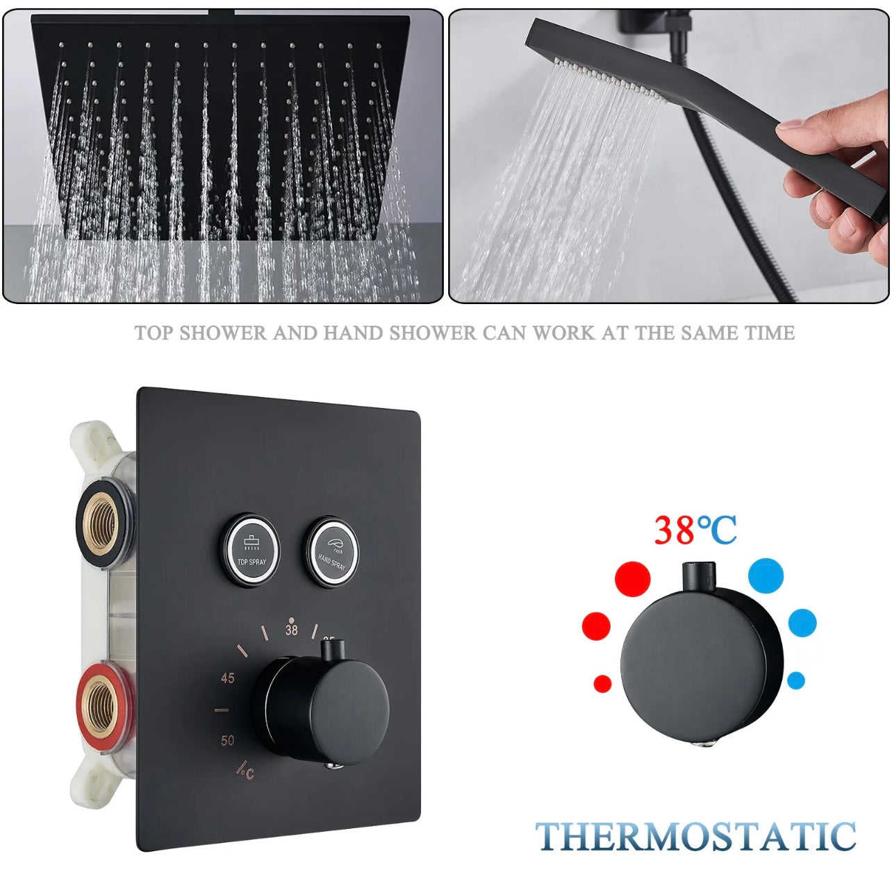 LED thermostatic 2 function rainfall shower system