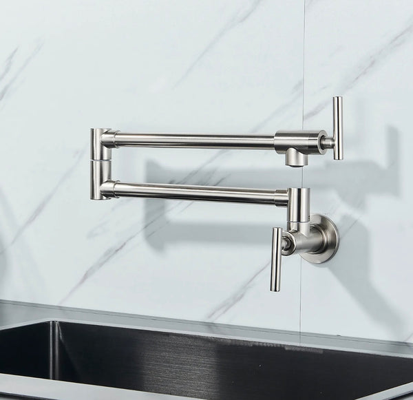 #1568 BRUSHED NICKEL COMMERCIAL WALL MOUNT POT FILLER FAUCET WITH EXTENDED SWING ARM