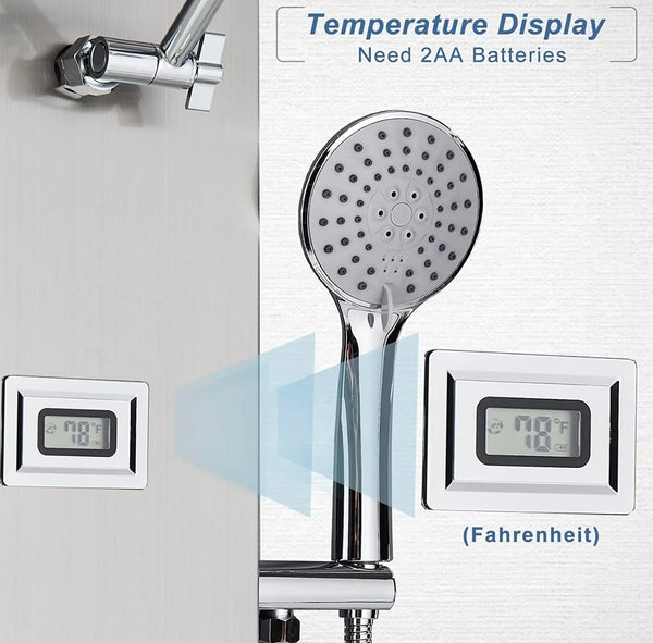 #1277 BRUSHED NICKEL STAINLESS STEEL LCD 4 IN 1 SHOWER PANEL
