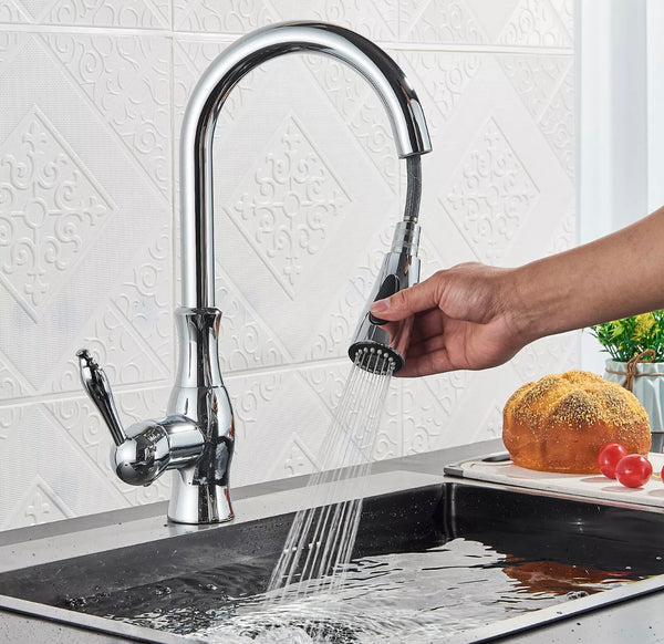 #1590 CHROME PULL-OUT KITCHEN FAUCET WITH DUAL SPRAY HEAD