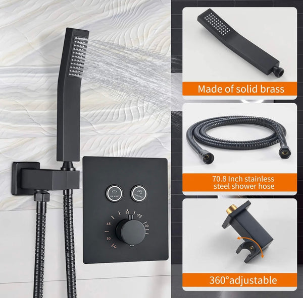 #1024 LED thermostatic 2 function rainfall shower system