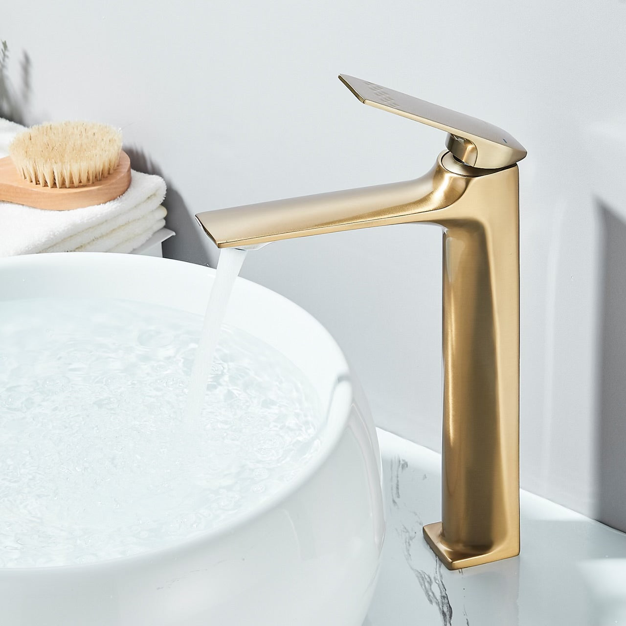 #1492 BRUSHED GOLD GILD EDGE WATERFALL VESSEL SINK FAUCET