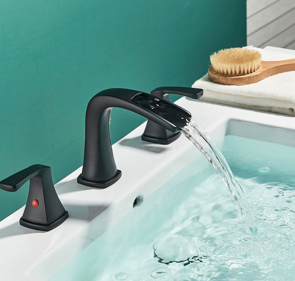 #1488 MATTE BLACK WIDESPREAD 8-INCH WATERFALL VANITY FAUCET