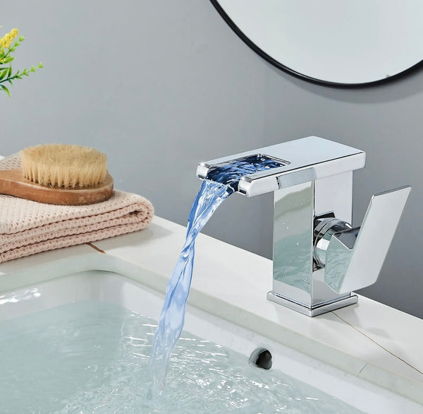 #1434 CHROME LED WATERFALL VANITY FAUCET