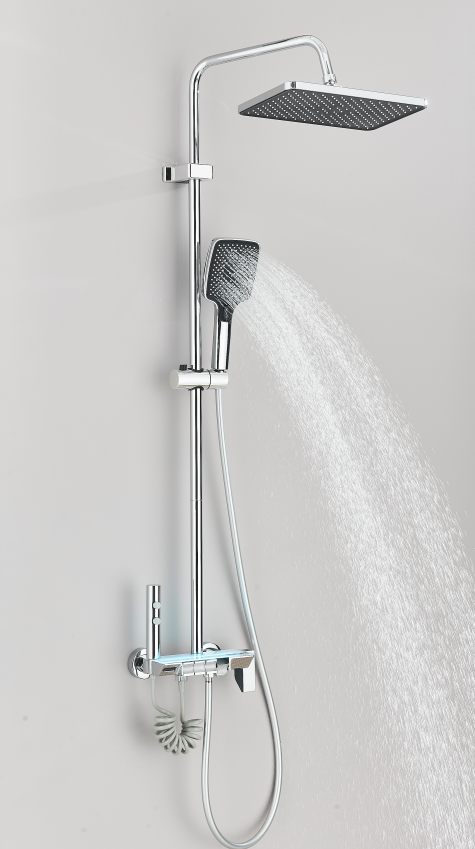 #1184 Polished Chrome 4-in-1 Exposed Shower System with LCD Display with Piano Keys