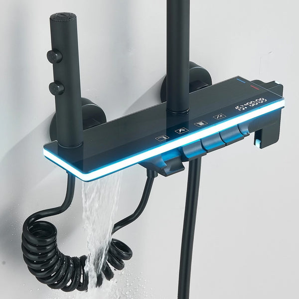 #1180 MATTE BLACK 4 IN 1 LCD TEMP EXPOSED SHOWER SYSTEM