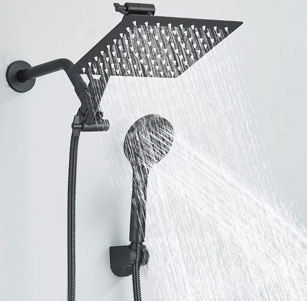 #1044 8-INCH MATTE BLACK SHOWER HEAD KIT WITH HANDHELD SHOWER