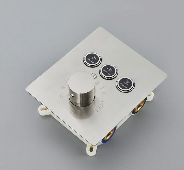 #1051 12-INCH BRUSHED NICKEL 3 FUNCTION SMART THERMOSTAT BUTTON PRESS SHOWER SYSTEM