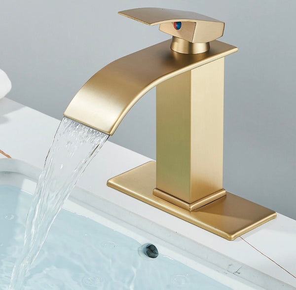 #1397 BRUSHED GOLD WATERFALL SPOUT VANITY FAUCET