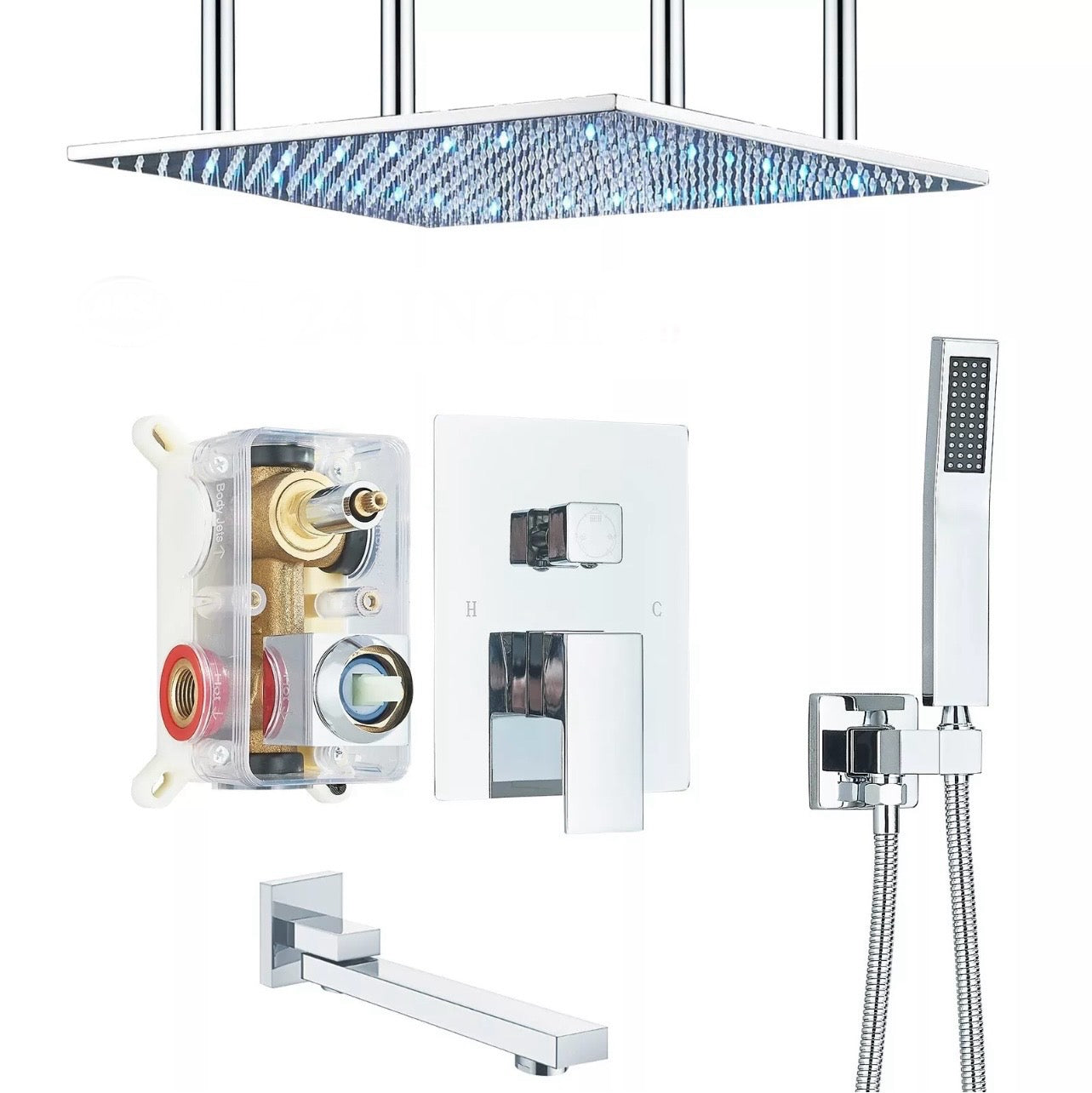 #1033 24-Inch LED CHROME 3 FUNCTION SHOWER SETB