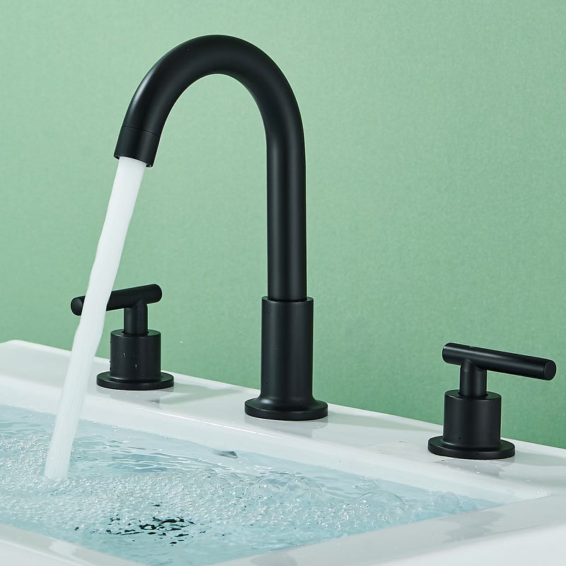 Matte black 3 holes 2 handle waterfall vanity faucet + popup drain