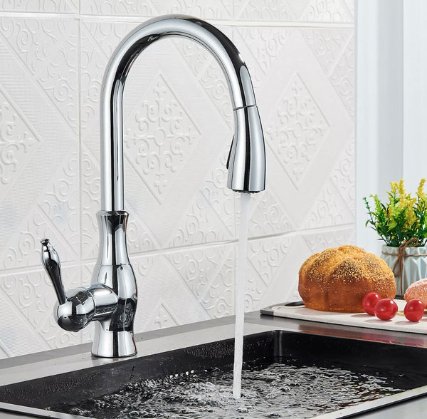 #1590 CHROME PULL-OUT KITCHEN FAUCET WITH DUAL SPRAY HEAD