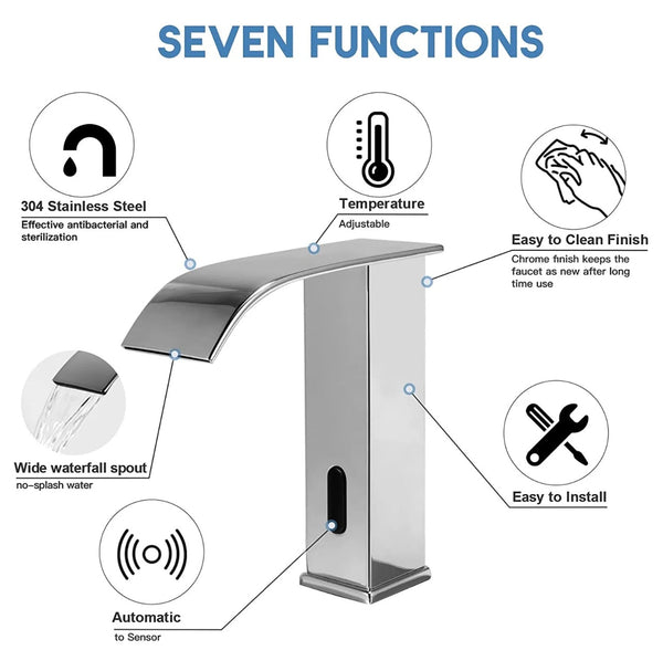 #1433 MATTE BLACK TOUCHLESS WITH INFRARED SENSOR WATERFALL SPOUT VANITY FAUCET