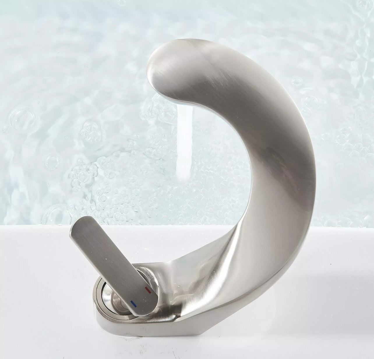 Brushed nickel arctic curved vanity faucet