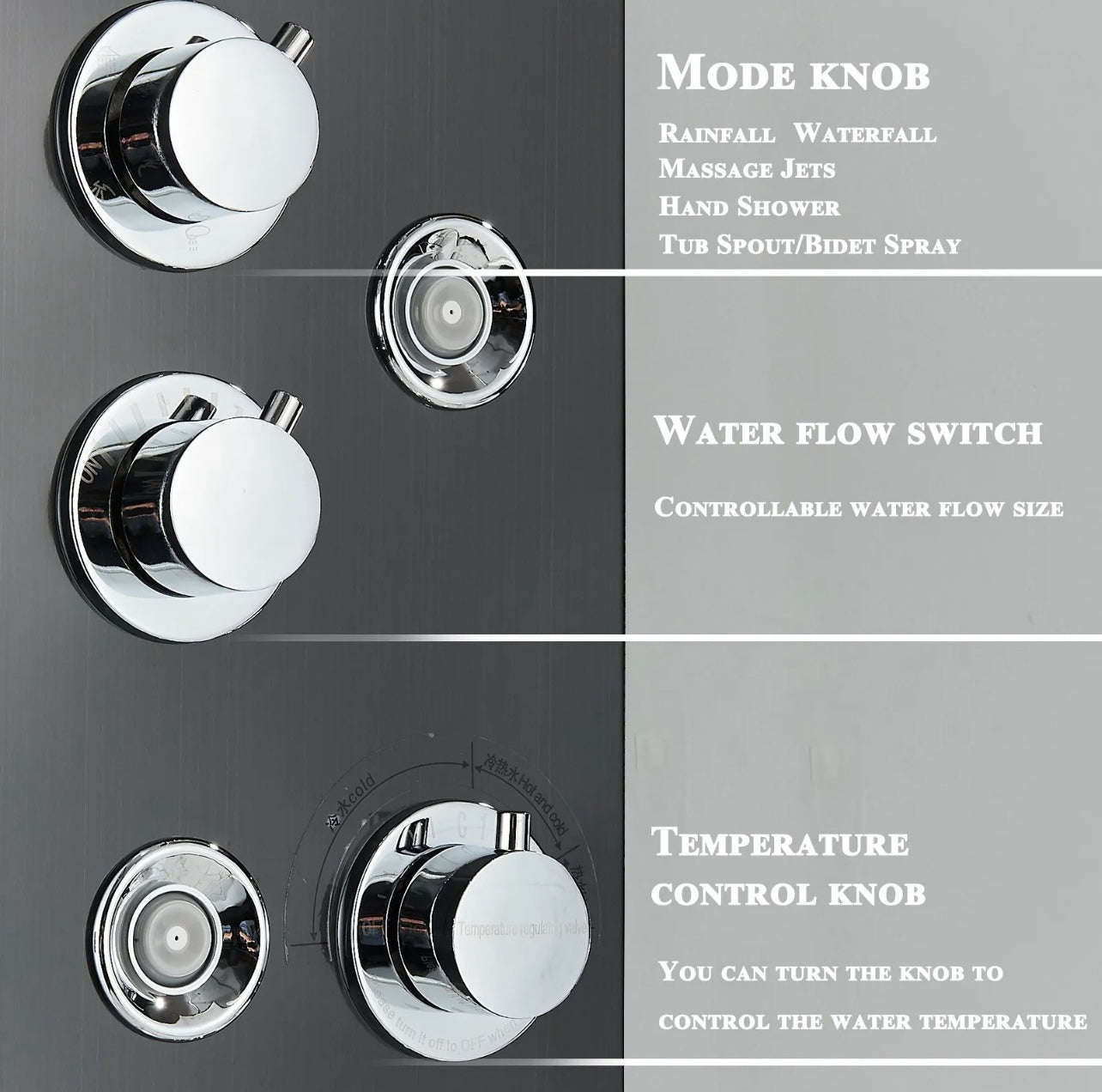 Stainless Steel 7 Function Rainfall & Waterfall LED Shower Panel Tower Massage Spray System