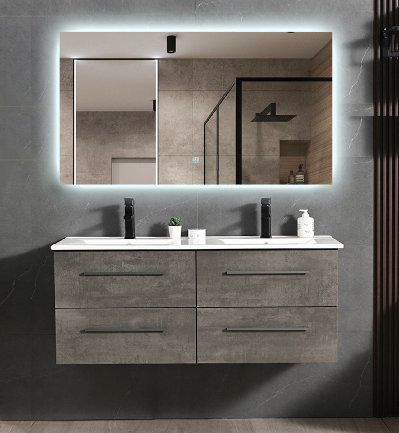 #1706 SG8058 48-Inch Ash Grey His and Her Floating Vanity Set with LED Mirror