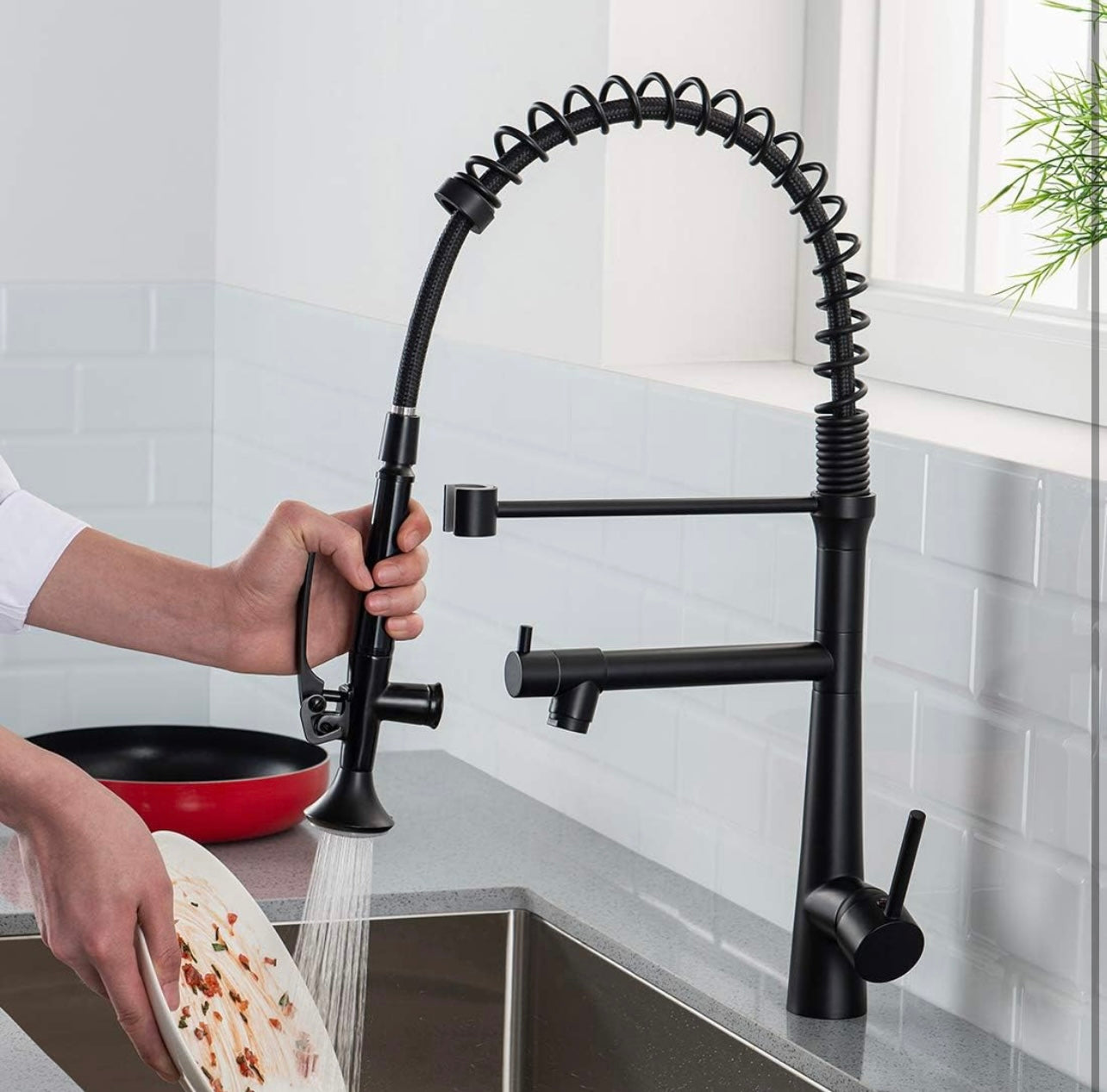 commercial matte black led 2-way kitchen faucet