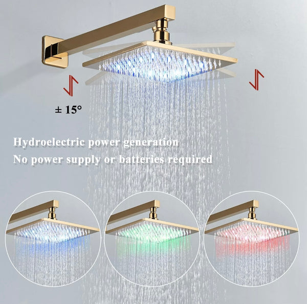 #1048 12-INCH GOLD LED 3-FUNCTION RAINFALL SHOWER SET