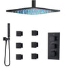 #1052 12 INCH CEILING MOUNT MATTE BLACK LED 3 FUNCTION WALL MOUNT SHOWER SYSTEM WITH 6X MASSAGE JETS