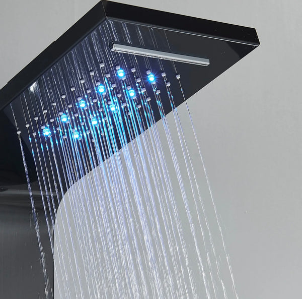 #1271 Stainless Steel 6-Function Rainfall & Waterfall LED Shower Panel Tower Massage Spray System