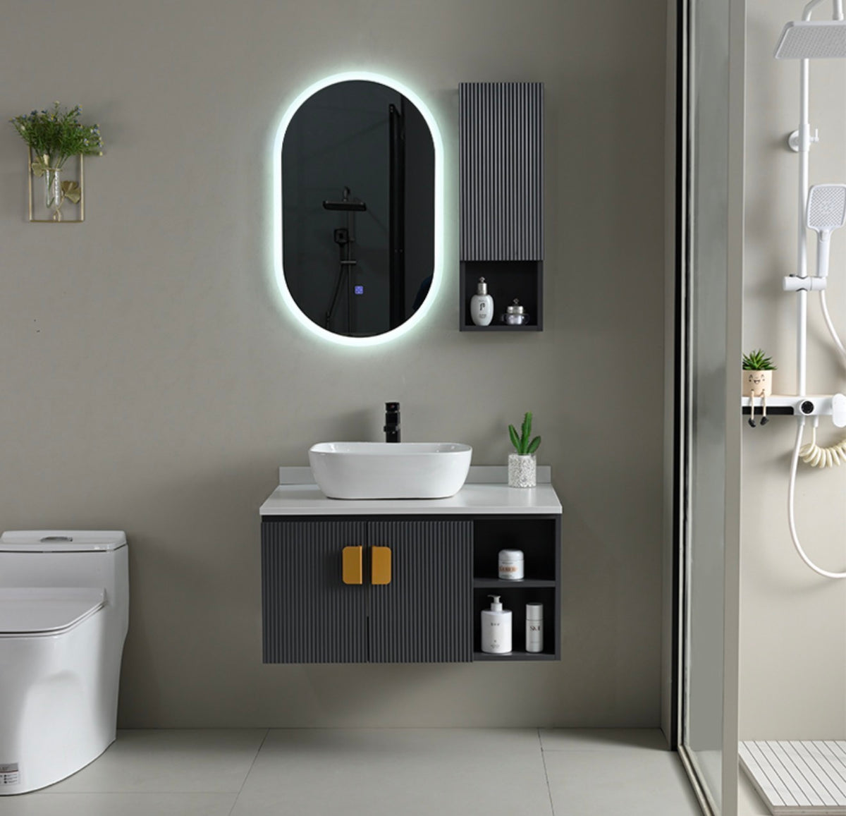 #1725 SG-9247 32-Inch Modern Vessel Vanity Set with LED Mirror