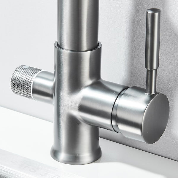 #1547 MATTE GRAY PULL-DOWN  DUAL SPRAY-HEAD TAP WATER + PURIFIED WATER KITCHEN FAUCET