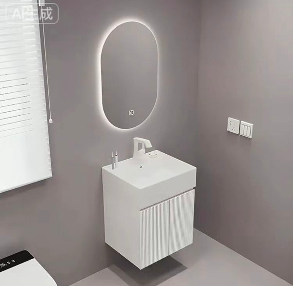 #1702 SG9263 19-Inch White Stripe Floating Vanity Set with LED Mirror